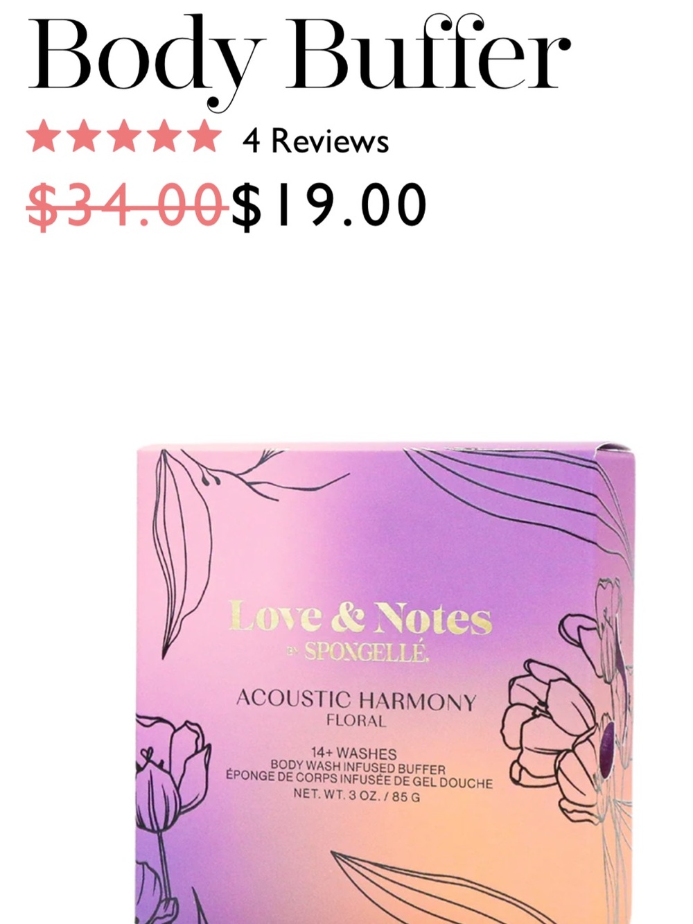 BNIB Spongelle Love & Notes Acoustic Harmony Floral - Pink & Purple Packaging